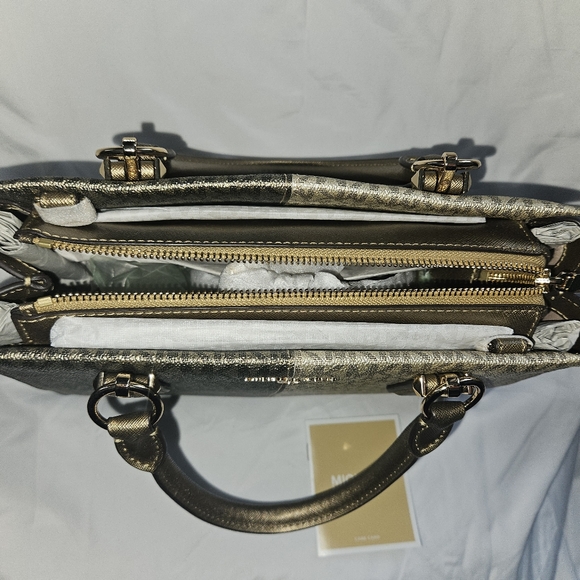 MICHAEL KORS MARILYN PL GLD MULTI MD SATCHEL HANDBAG - Picture 3 of 7